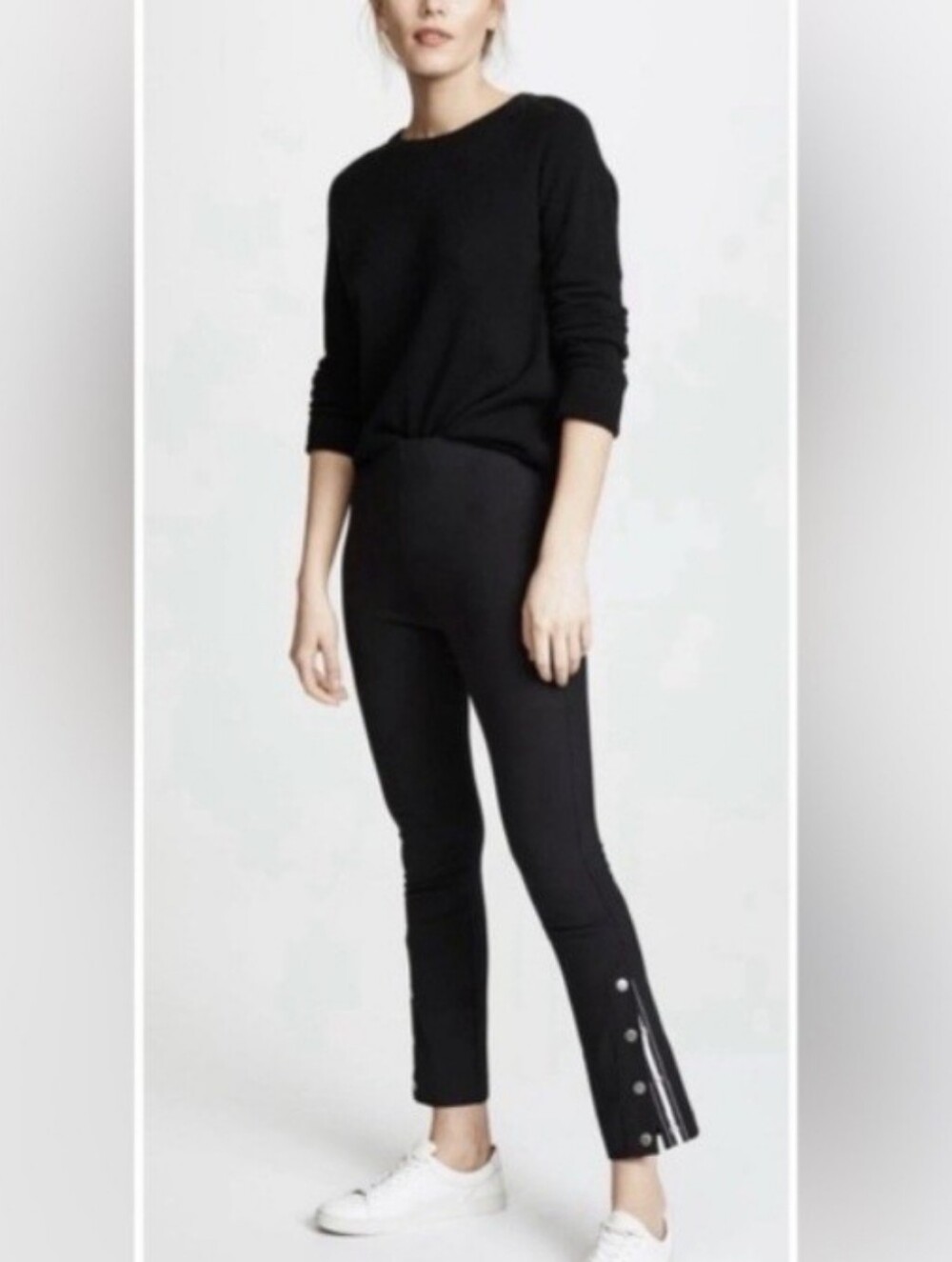 rag & bone Black Simone Slim Snap-Detail Crop Pants 6